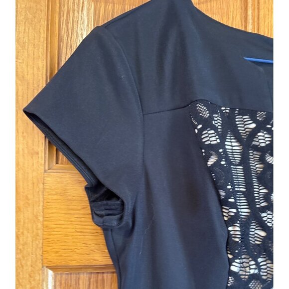 Dressbarn Collection Dress Black Lace Panel Size 10P Stretch Short Sleeve - Picture 4 of 9